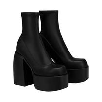 Botas Curtas De Couro Sexy Para Mulheres Com Zíper, Salto Alto, Bico Quadrado, Calçados Casuais Com