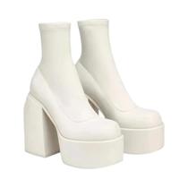 Botas Curtas De Couro Sexy Para Mulheres Com Zíper, Salto Alto, Bico Quadrado, Calçados Casuais Com Botas Curtas De Couro Sexy Para Mulheres Com Zíper, Salto Alto, Bico Quadrado, Calçados Casuais Com