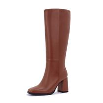 Botas de cano alto Aizhenzm Brown Faux Leather para mulheres, tamanho 7