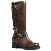 Botas de cano alto AMINUGAL Brown para mulheres, bico quadrado, tamanho 7