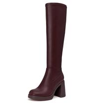 Botas de cano alto Athlefit femininas Chunky High Heel Burgundy 7.5 Botas de cano alto Athlefit femininas Chunky High Heel Burgundy 7.5