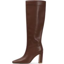 Botas de cano alto Lovee Cosee Brown Leather para mulheres, tamanho 8.5