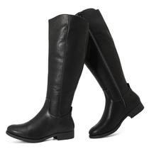 Botas de cano alto Ruiee femininas elegantes com bico redondo preto PU