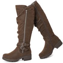 Botas de cano alto Ruiee Slouchy para mulheres marrons PU tamanho 9,5