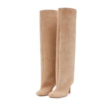 Botas de cano alto Vertundy Nude Suede Stiletto Heels femininas