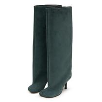 Botas de cano alto Yishaweiqi, camurça verde, salto agulha, salto agulha, mulheres
