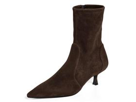 Botas de cano curto femininas Coutgo chocolate com bico fino e salto de 6 cm Botas de cano curto femininas Coutgo chocolate com bico fino e salto de 6 cm