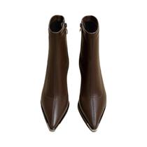 Botas De Cano Curto Femininas De Salto Grosso Com Bico Fino Para Outono/Inverno Elegância Casual E Botas De Cano Curto Femininas De Salto Grosso Com Bico Fino Para Outono/Inverno Elegância Casual E