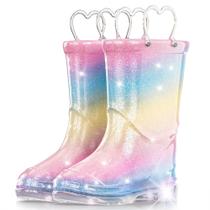 Botas de chuva Funspread Girls Rainbow Glitter Light Up Tamanho 11 Botas de chuva Funspread Girls Rainbow Glitter Light Up Tamanho 11