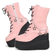 Botas de combate Gothniero Light Pink Y2K Platform para mulheres Botas de combate Gothniero Light Pink Y2K Platform para mulheres
