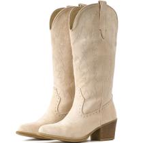 Botas de cowboy de camurça UV para mulheres com bico fino ocidental Botas de cowboy de camurça UV para mulheres com bico fino ocidental