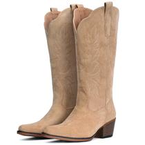 Botas de cowboy de camurça UV para mulheres de meia panturrilha com salto grosso Botas de cowboy de camurça UV para mulheres de meia panturrilha com salto grosso