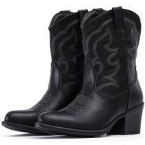 Botas de cowboy IXU de camurça larga no tornozelo, mulheres ocidentais, pretas