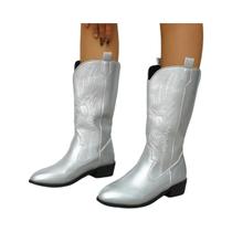 Botas De Cowboy Ocidentais Em Tamanhos Grandes, Mid-calf, Em Ouro, Prata E Preto Para Mulheres, Moda