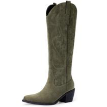 Botas de cowboy Pasuot Green Suede Wide Calf para mulheres tamanho 12 Botas de cowboy Pasuot Green Suede Wide Calf para mulheres tamanho 12