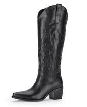 Botas de cowboy Pasuot Western Black Knee High Wide Calf Femininas