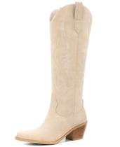 Botas de cowboy Pasuot Western Knee High Wide Calf, femininas, bege Botas de cowboy Pasuot Western Knee High Wide Calf, femininas, bege