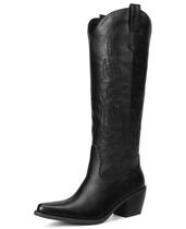 Botas de cowboy Pasuot Western Knee High Wide Calf, femininas, pretas 37 Botas de cowboy Pasuot Western Knee High Wide Calf, femininas, pretas 37