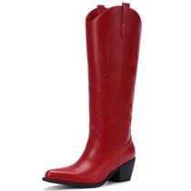 Botas de cowboy Pasuot Western Red Faux Leather para mulheres, tamanho 9,5 Botas de cowboy Pasuot Western Red Faux Leather para mulheres, tamanho 9,5