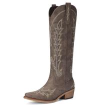 Botas de cowboy Rivalran Dark Brown Wide Calf para mulheres, tamanho 7