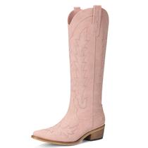 Botas de cowboy Rivalran rosa, largas, panturrilha, altura até o joelho, tamanho 13