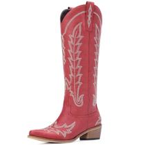 Botas de cowboy Rivalran Wine Red para mulheres, panturrilha larga, EUA 7,5