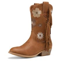 Botas de cowboy Rollda Girls Cowgirl com bordado de borla marrom