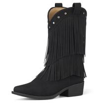 Botas de cowboy Rollda Girls Tassel Fringe pretas tamanho 12