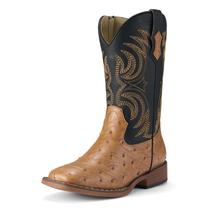 Botas de cowboy Rollda Ostrich Square Toe para crianças pretas e marrons