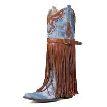 Botas de cowboy SaraIris Blue até o joelho para mulheres