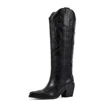 Botas de cowboy wetkiss para mulheres largas na panturrilha até o joelho, pretas