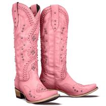 Botas de cowboy Yolkomo, couro rosa, joelho, tamanho alto, 11 mulheres Botas de cowboy Yolkomo, couro rosa, joelho, tamanho alto, 11 mulheres