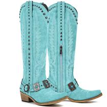 Botas de cowboy Yolkomo Green Knee High Turquesa para mulheres Botas de cowboy Yolkomo Green Knee High Turquesa para mulheres