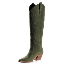 Botas de cowgirl iiimmu, bico fino, salto alto, camurça, verde 8 Botas de cowgirl iiimmu, bico fino, salto alto, camurça, verde 8