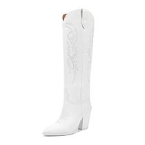 Botas de cowgirl ISNOM brancas para mulheres, salto alto, joelho, 10 cm Botas de cowgirl ISNOM brancas para mulheres, salto alto, joelho, 10 cm