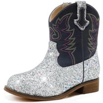 Botas de cowgirl Motasha Toddler Girls Silver Cowboy tamanho 1