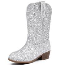 Botas de cowgirl para meninas Motasha Silver Glitter, tamanho 4 Botas de cowgirl para meninas Motasha Silver Glitter, tamanho 4