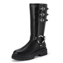 Botas de equitação até o joelho IDIFU pretas de salto baixo e grosso para mulheres Botas de equitação até o joelho IDIFU pretas de salto baixo e grosso para mulheres