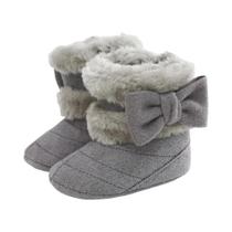 Botas De Inverno De Pelúcia Para Bebê Menina Com Laço, Antiderrapantes, Sola Macia E Quente Para
