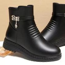 Botas de Inverno Femininas de Couro Legítimo - Tamanho Grande com Forro de Lã