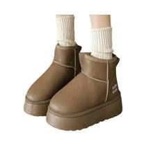 Botas De Inverno Femininas Quentes De Lã Com Bico Redondo E Salto Médio Plataforma Confortáveis Botas De Inverno Femininas Quentes De Lã Com Bico Redondo E Salto Médio Plataforma Confortáveis