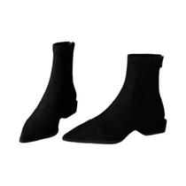 Botas De Inverno plus Size Para Mulheres Com Bico Fino, Zíper, Cano Curto, Salto Baixo Slim Nude