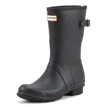 Botas de lluvia cortas impermeáveis ajustáveis femininas Hunter, pretas