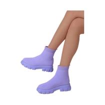 Botas de Malha Leve para Mulheres - Sapatos de Meia Cunha, Cano Médio - Moda Casual de Inverno
