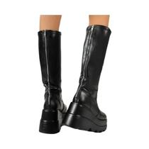 Botas De Motocicleta Estilo Gótico Com Salto Wedge, Solado Grosso, Plataforma Alta Slim Para Botas De Motocicleta Estilo Gótico Com Salto Wedge, Solado Grosso, Plataforma Alta Slim Para