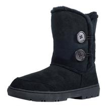 Botas de neve femininas CLPP'LI Twin Button com forro de pelúcia, pretas