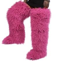 Botas de pele DOXIMFC sobre o joelho para mulheres e meninas Flat Rose 9