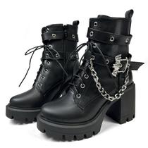 Botas de plataforma FOREADA Goth Combat Ankle para mulheres pretas
