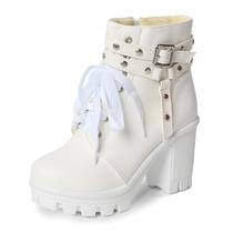 Botas de plataforma MEOTINA Goth Combat Chunky Heel brancas para mulheres