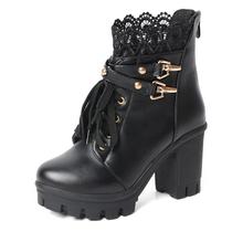 Botas de plataforma MEOTINA, pretas, de salto grosso, botas de tornozelo femininas